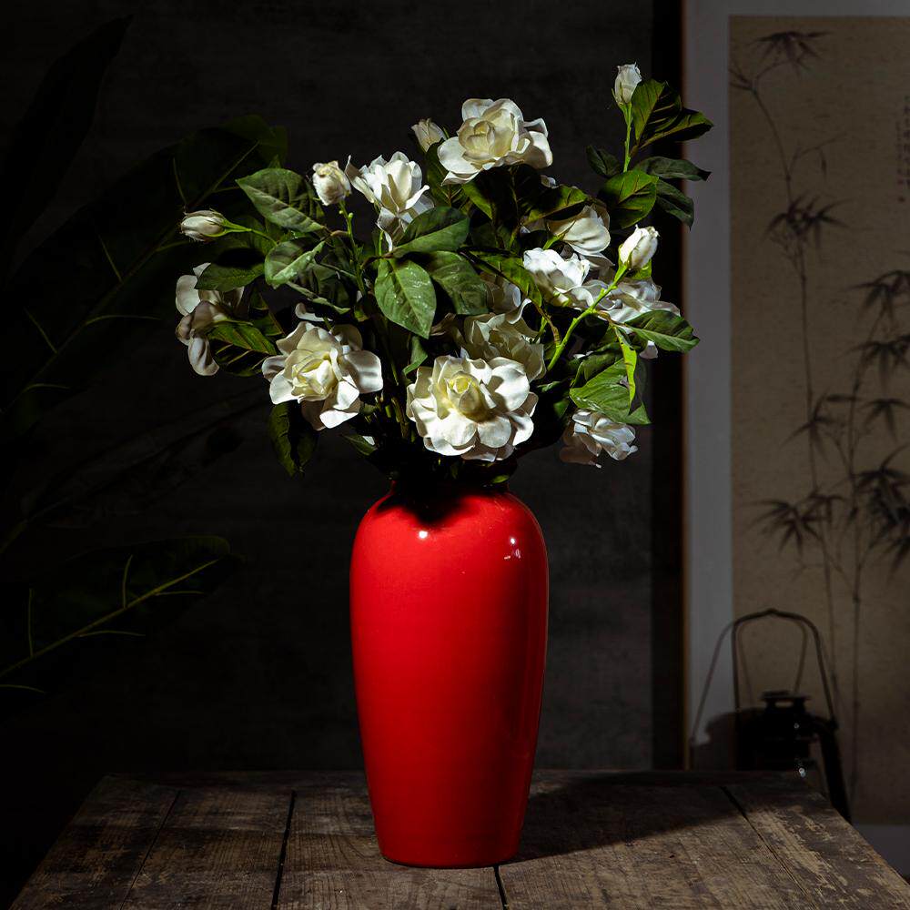 景德镇新中式台面陶瓷花瓶石榴浆果中国红喜庆家居装饰品花瓶摆件