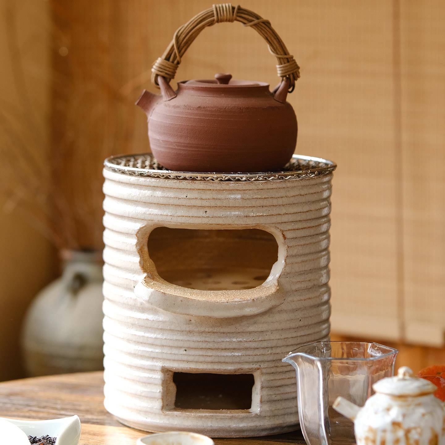 日式陶瓷煮茶炉暖茶炉家用围炉煮茶柴火炉炭炉两用小型煮茶器