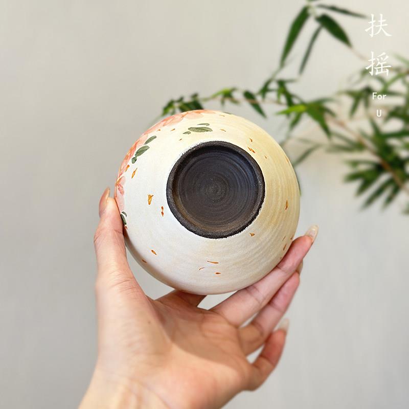 扶摇手工粗陶粉引手绘牡丹建水陶瓷功夫茶具茶渣缸茶洗干泡茶渣缸