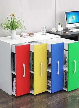 简约现代带轮可移动书柜子落地抽推拉隐形置物防尘书架抽屉式书橱