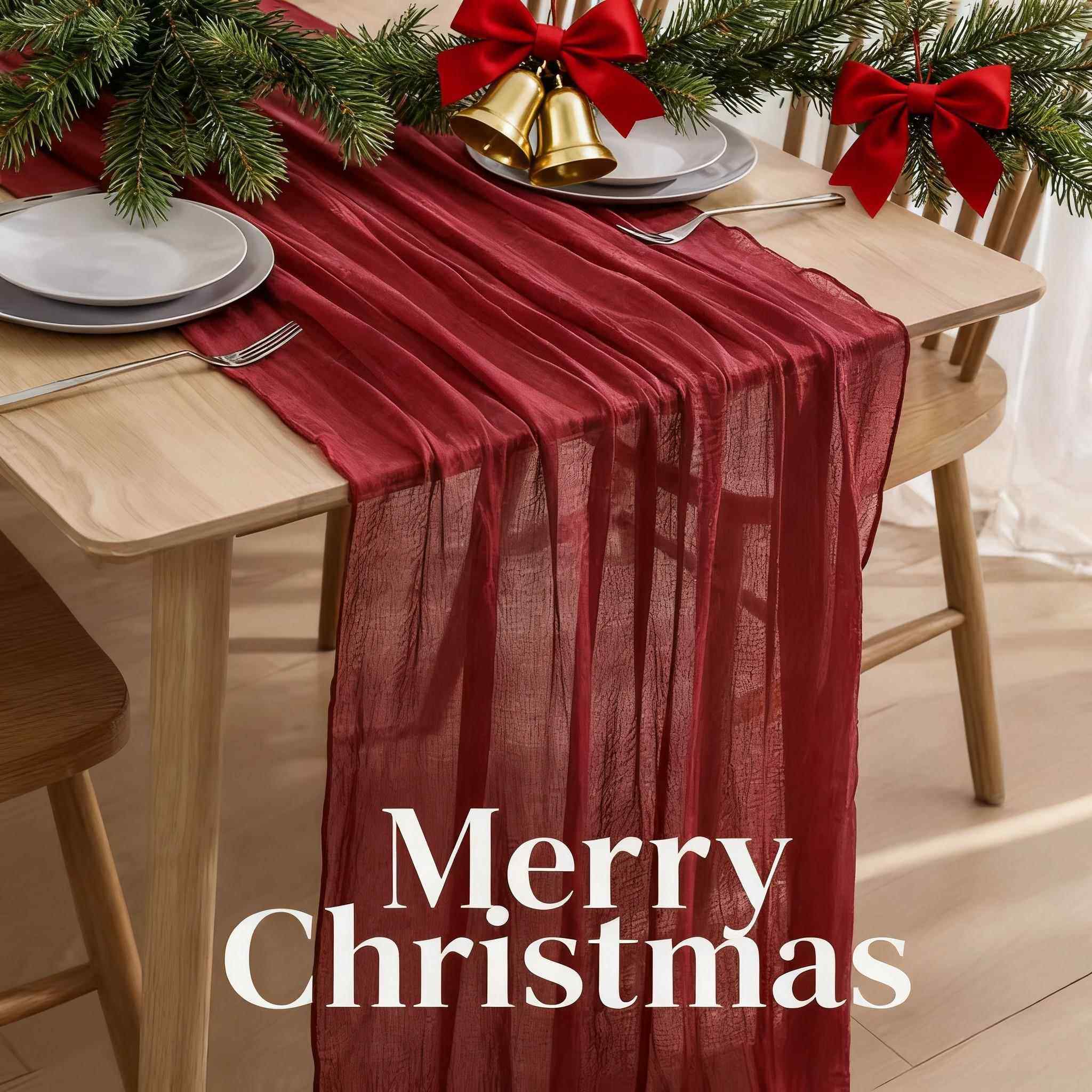 红色桌旗巴厘纱圣诞装饰褶皱蕾丝纱布桌布喜庆高级感餐桌茶几盖布,居家布艺,桌旗,淘宝优惠券,粉丝福利购,淘宝优惠卷