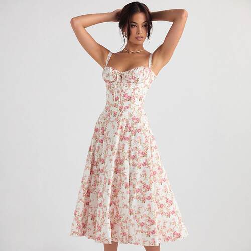 Women's Summer Solid Color Printed Fashion Slip Dress