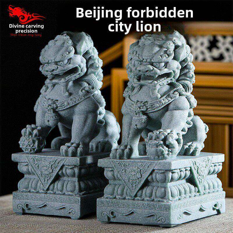 中国风青石雕刻小狮子小摆件,一副家居观景石,吉祥装饰,小门家