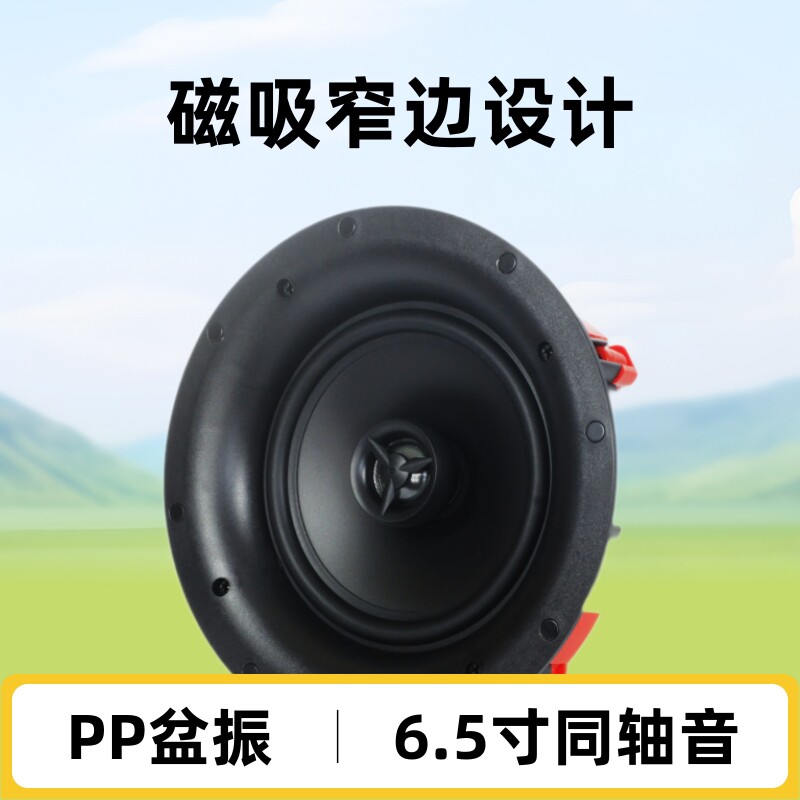 外贸 6.5寸天花定阻吸顶嵌入式同轴两分频磁吸立体声窄边喇叭音箱