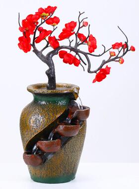 鸿如梅花桌面小假山喷泉公桌装饰品L27瀑布式摆件喷水现简约