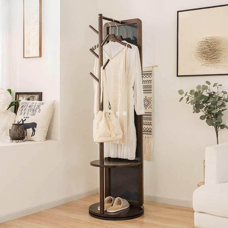 英尼斯实木穿衣镜落地家用全身试衣镜卧室可旋转衣帽架带镜子