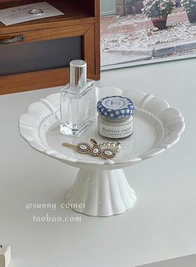 法式覆古高脚陶瓷托 托盘摆件香水化妆品首饰展示收纳盘桌面置物