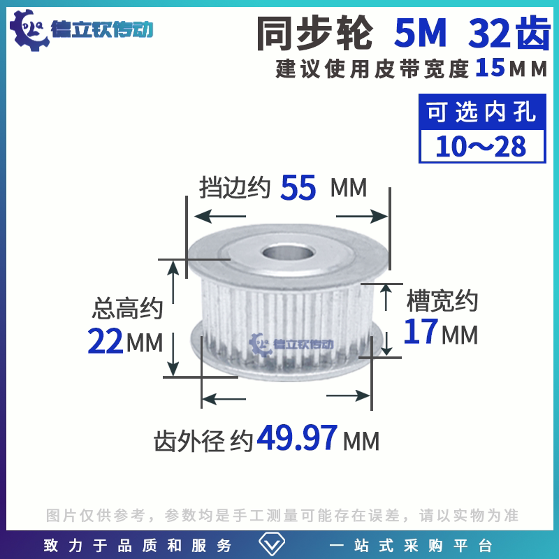 。同步带轮5M32齿带宽15槽宽17内孔06-20同步带皮带轮大全齿轮组