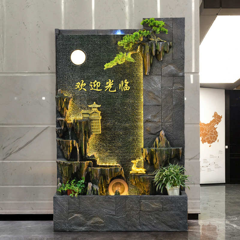 新中式水幕墙流水屏风喷泉隔断客厅玄关别墅庭院假山景观落地摆件