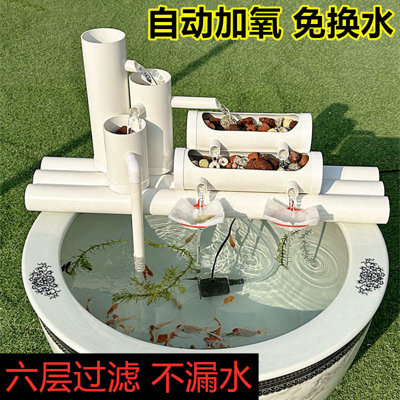 鱼缸过滤器循环净水系统室外瓷缸水管养鱼静音不插电全自动增设备