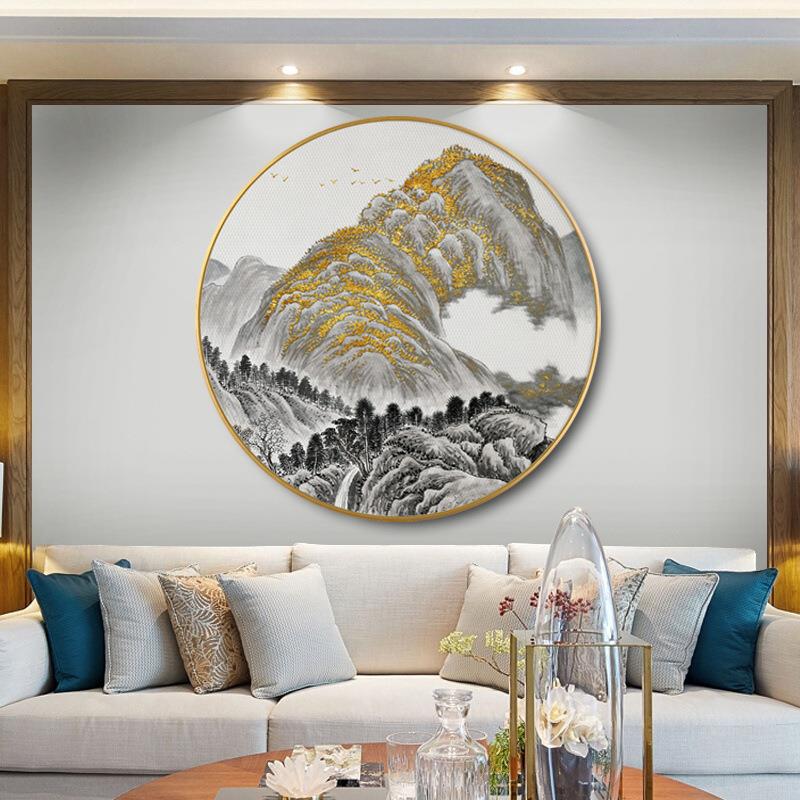 山川沧海新中式关装饰画轻抽QZ202107象山玄奢水圆挂画形风水招财