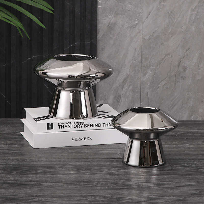 现代创意电镀银色陶瓷蘑菇花瓶摆件客厅桌面插花器饰品软装干花,特色手工艺,其他特色工艺品,淘宝优惠券,粉丝福利购,淘宝优惠卷