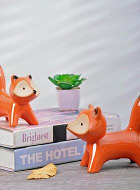 桌面陶瓷摆饰动物狐狸饰品情侣田园生日新婚礼物玄关北欧工艺摆设