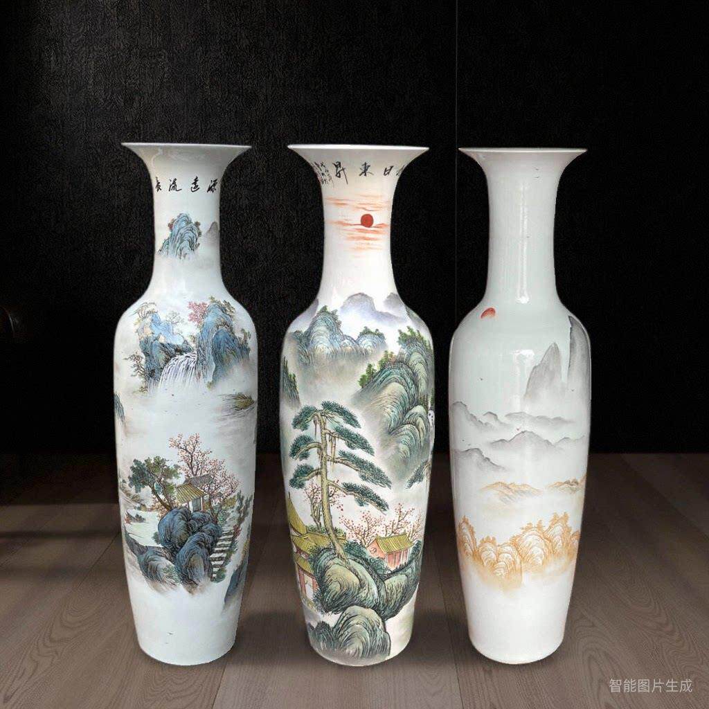 景德镇陶瓷器落地大花瓶高档手绘源远流长旭日东升新中式客厅摆设