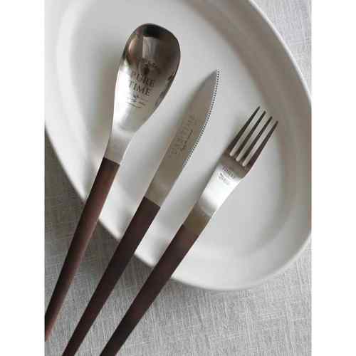 丹麦西餐具牛排刀叉勺套装304不锈钢北欧现代极简约咖色手柄调羹