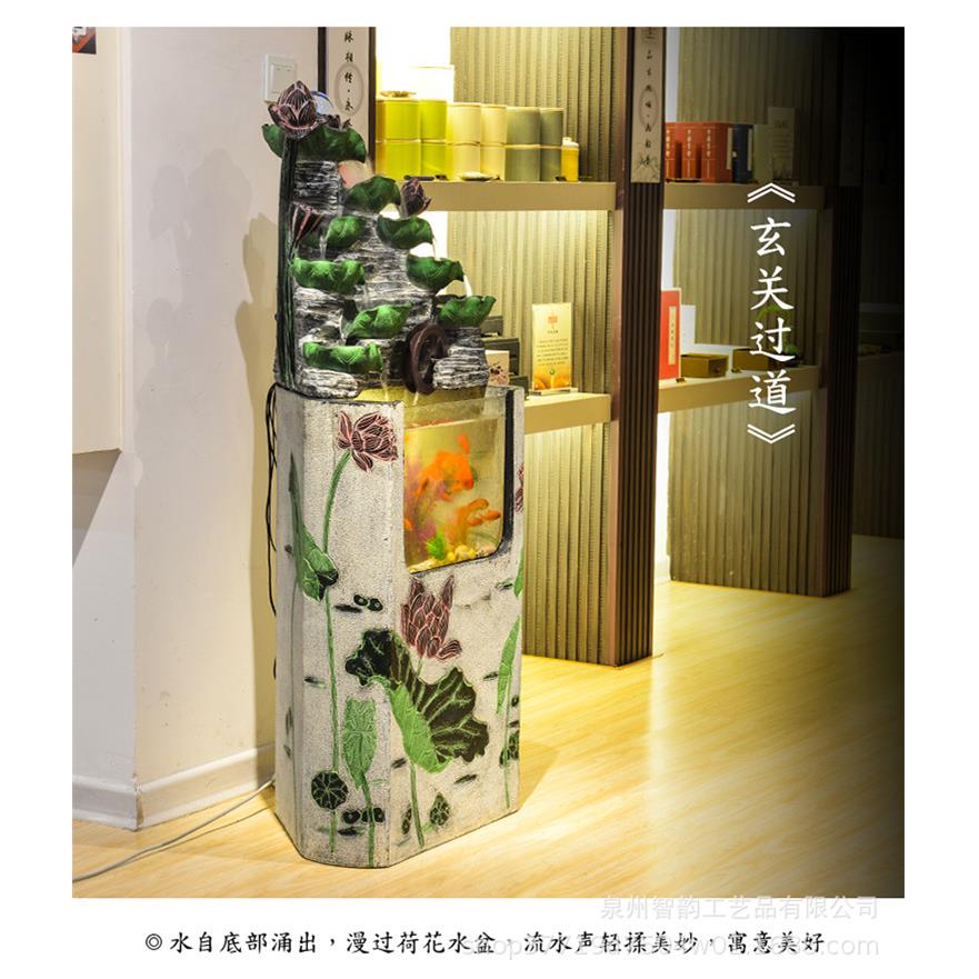 创意中式复古假山石喷泉流水摆件客厅造景家居饰品树脂工艺品