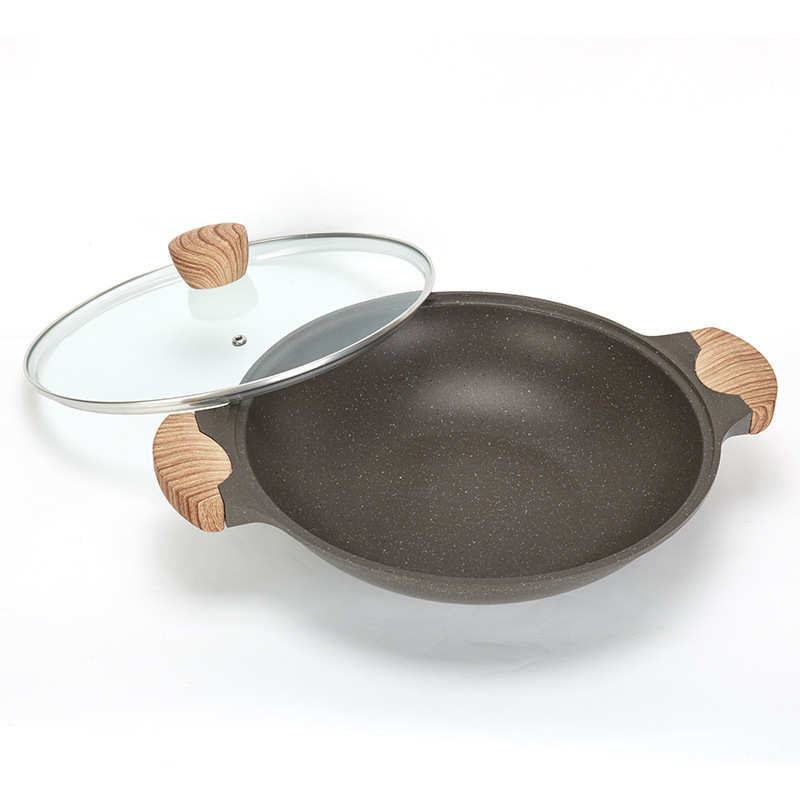 高鹰麦饭石不粘炒锅家用不粘平底锅三汁焖锅专用锅双耳炖菜锅