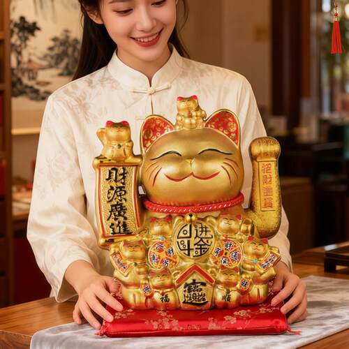 23cm28cm33cm大号招财猫摆件自动招手开业店铺前台客厅装饰发财猫