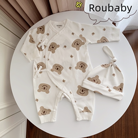 Roubaby初生婴儿连体衣春秋爬服系带斜襟和尚服纯棉组合满月服