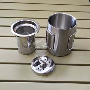 折叠手柄旅行防烫水杯咖啡杯 户外露营304双层泡茶杯便携式 马克杯