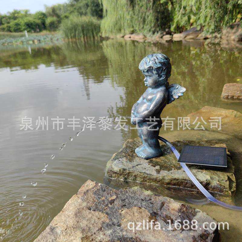 人物喷泉流水摆件公园池塘别墅花园树脂动物模型装饰品
