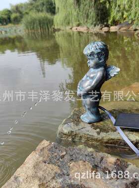 人物喷泉流水摆件公园池塘别墅花园树脂动物模型装饰品