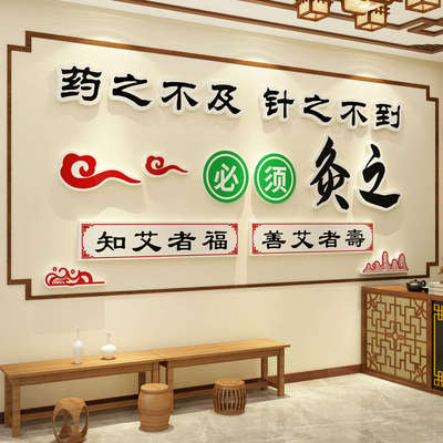 贴纸形象艾灸馆效果图设计针美容院文化挂画背景养生装饰中医墙面