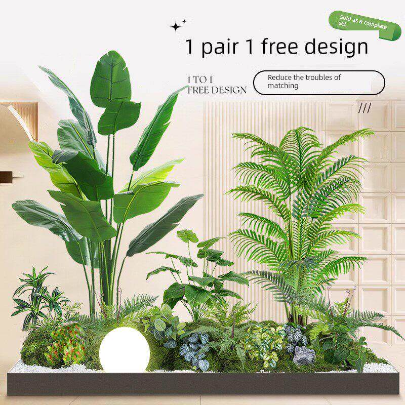 模拟植物景观阳台景观布置室内假花树楼梯下装饰彷生绿色植物景观