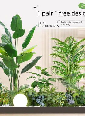 模拟植物景观阳台景观布置室内假花树楼梯下装饰彷生绿色植物景观