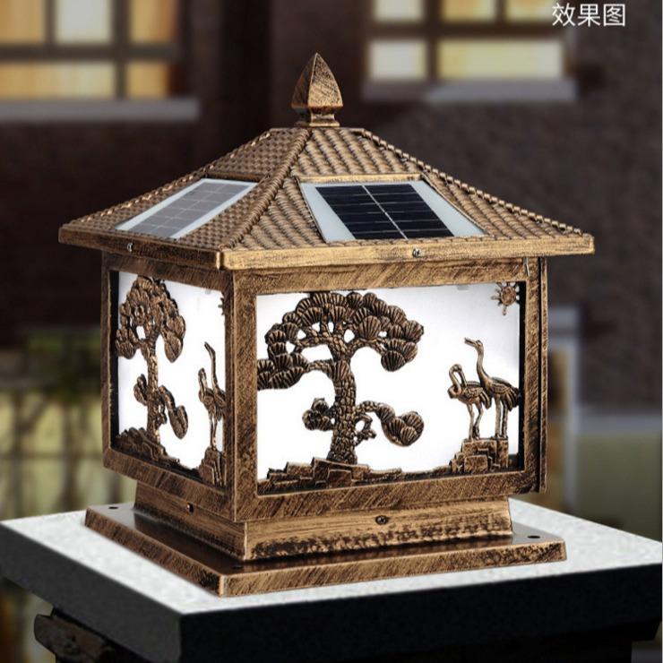 太阳能围墙柱头户外庭院墙头LED灯花园灯迎客松围墙灯
