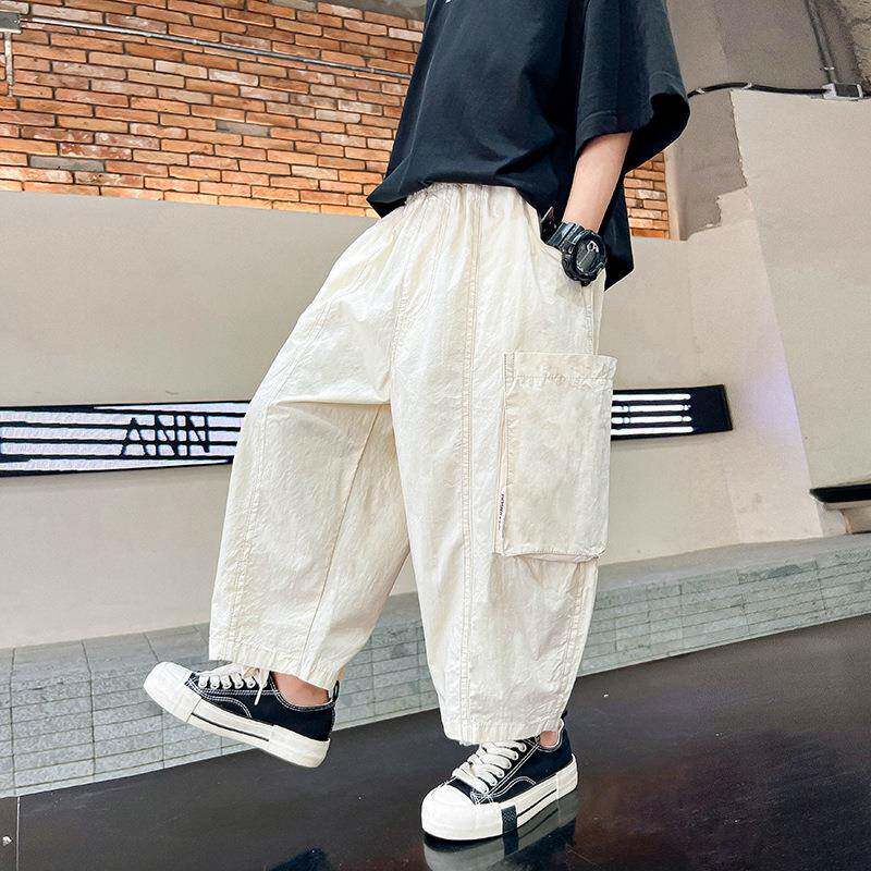 潮男童薄款灯笼工裤夏季2026新款儿童装九分中大童冰感裤宽松裤子