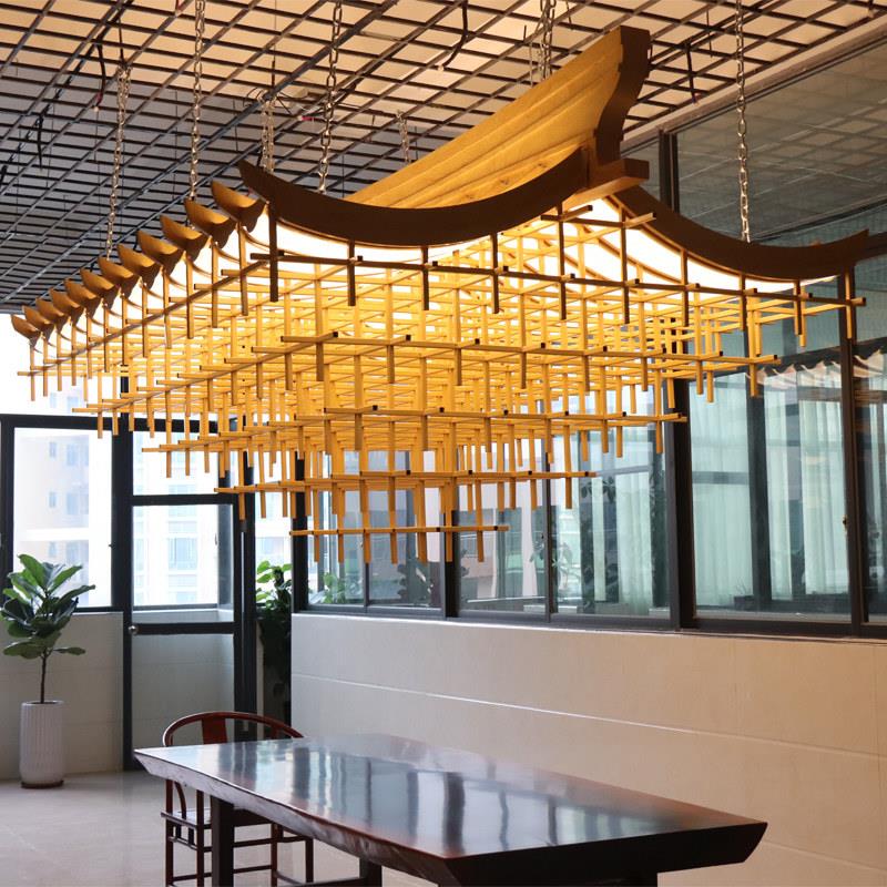 中式房子宫殿吊灯实木仿古建筑屋檐民宿茶室餐厅会所吧台展馆灯