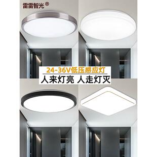 LED声光控吸顶灯雷达工程过道24V12瓦W楼道智能人体感应灯低压36V