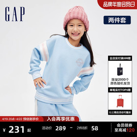 gap女童春秋logo华夫格卫衣，卫裤两件套儿童装洋气运动套装862319