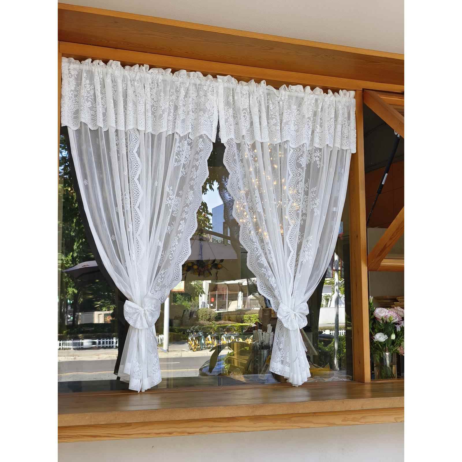 高品质法式蕾丝窗帘韩式免打孔安装飘窗卧室隔断复古门帘短帘白纱