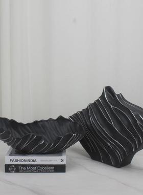 创意现代黑色异形肌理果盘蒜头摆件样板间客厅玄关餐厅厨房装饰品