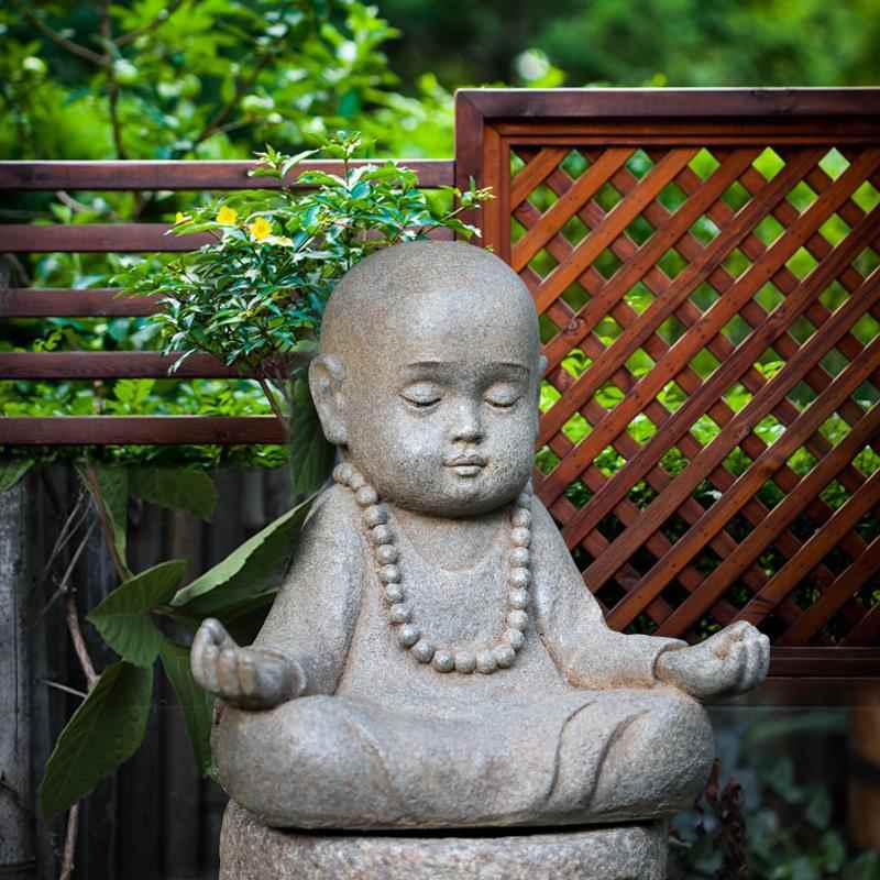 中品式庭花园布置禅意沙院弥小和尚户景观露台造景入玄关smf-sm00