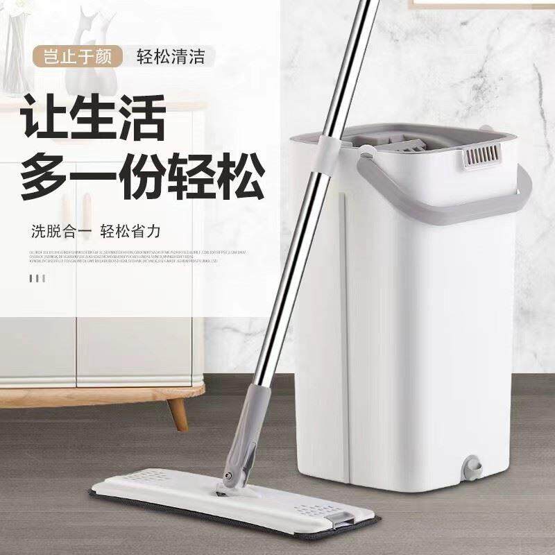 拖把懒人拖地神器免手洗平板家用干 干湿两用一拖净加大特厚带桶