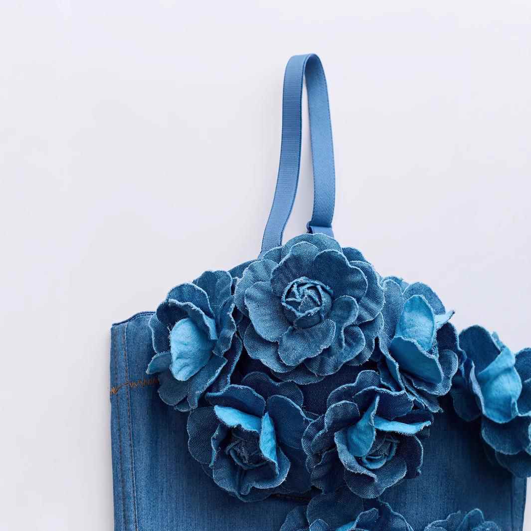 Flower Summer Handmade Denim Elegant Top Corset Ladies