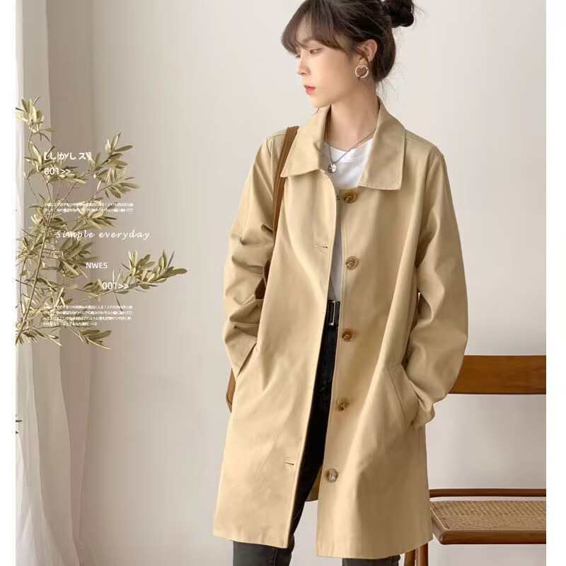 【有里布】风衣女中长款简约初秋上衣女韩版宽松学生纯色百搭外套