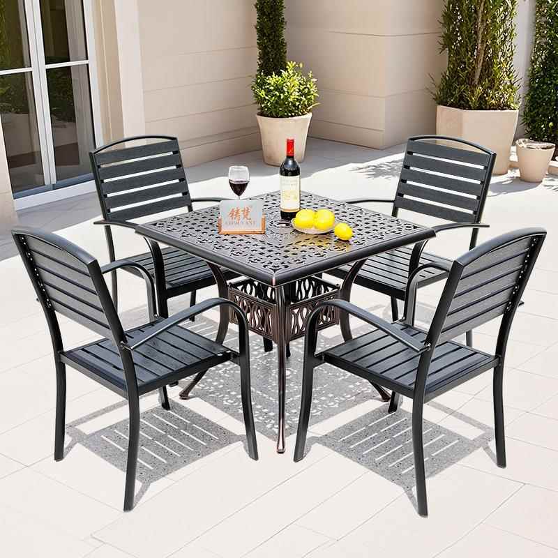 现代简约户外防腐木桌铸铝摆桌椅闲塑木桌椅家用休庭现院外景区工