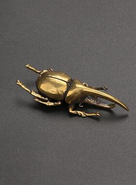 实心黄铜仿真昆虫铜虫子茶宠茶道摆件古铜创意独角仙甲虫动物摆件