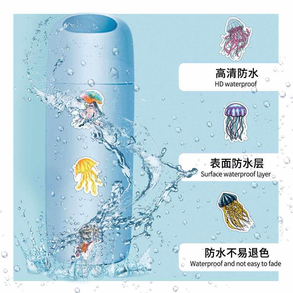新款直销50张水母涂鸦贴纸个性跨境水彩海洋生物儿童奖励装饰手机