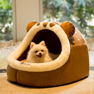 通用小型犬比熊卡通封闭猫窝 泰迪狗窝比熊猫咪可拆洗宠物垫子四季