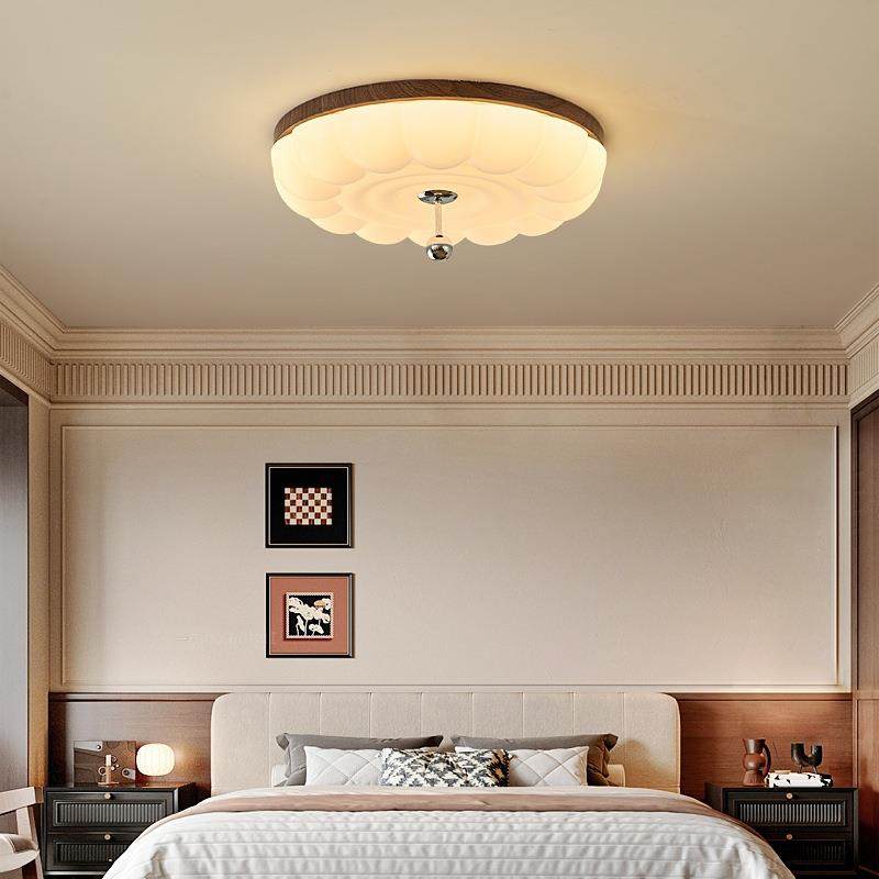 中古风隐形风扇灯胡桃木色餐厅客厅卧室电扇灯吸顶静音客厅吊扇灯