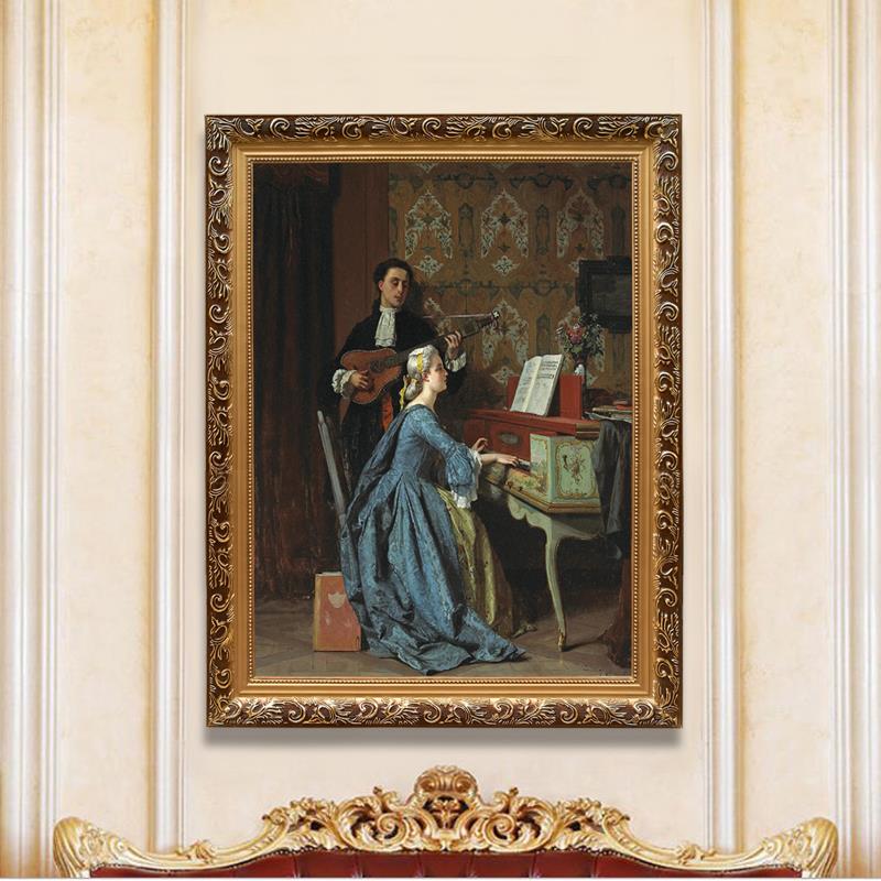 竖版欧式人物油画钢琴装饰画琴房音乐教室玄关挂画可定做有框画