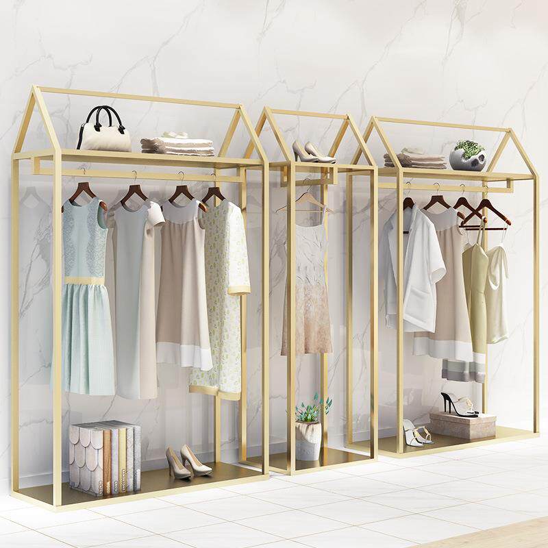 新款金色北欧服装架落地服装店展示架简约创意女装童装靠墙陈列架