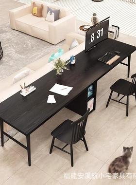 黑色沙发轻后长条桌约双人电脑桌3米YEW超长木作业桌意式奢原简书