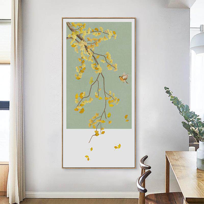 满庭芳华 新中式玄关装饰画花鸟牡丹国画银杏工笔画客厅走廊壁画