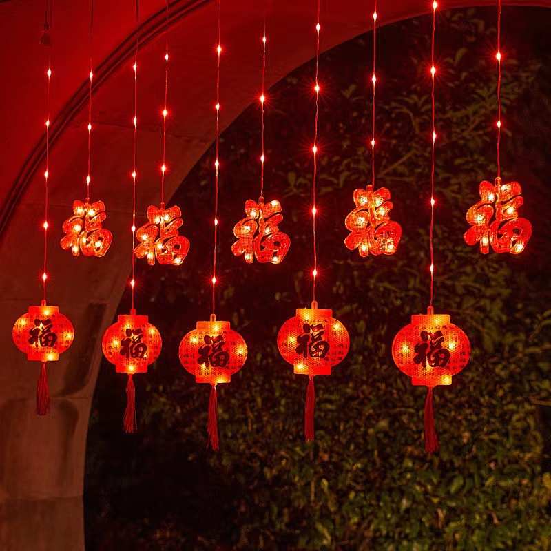 灯串结灯笼中国批发窗帘挂灯红灯笼led春节新款新年福娃装饰灯灯